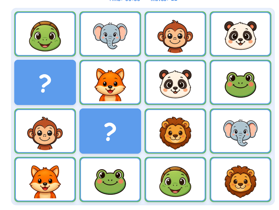 Cartoon animal friends for memory game